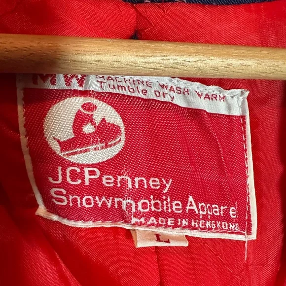JCPenney VINTAGE Unisex LARGE Patriotic Navy Red Snowmobile Snow Suit EUC